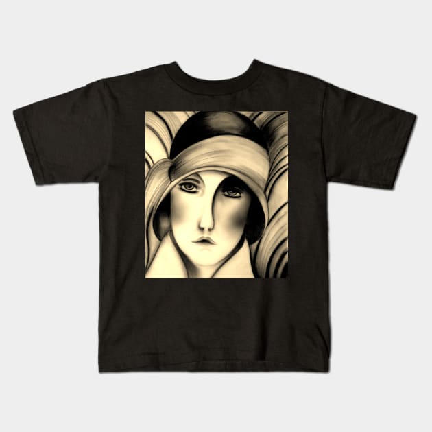 art deco flapper girl  in cloche hat 20 s sepia by  jackie smith Kids T-Shirt by jacquline8689